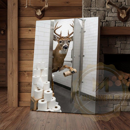 Deer Canvas White Bathroom Toilet Paper Stack Canvas Wall Art