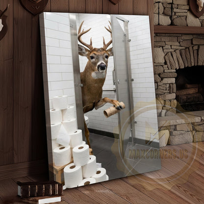 Deer Canvas White Bathroom Toilet Paper Stack Canvas Wall Art