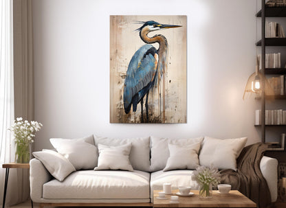 Heron Canvas Print – Large Gentle Tones Abstract Birds Wall Art, Ready to Hang