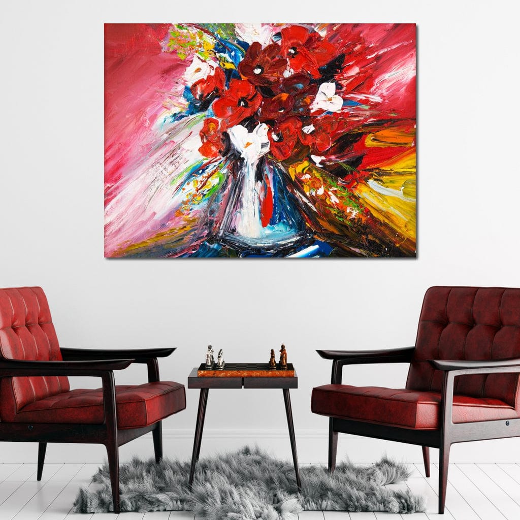 Red Flowers Bouquet Canvas Wall Art