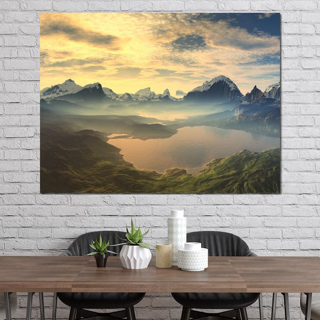 Morning Mist on Serenity Lake Canvas Wall Art