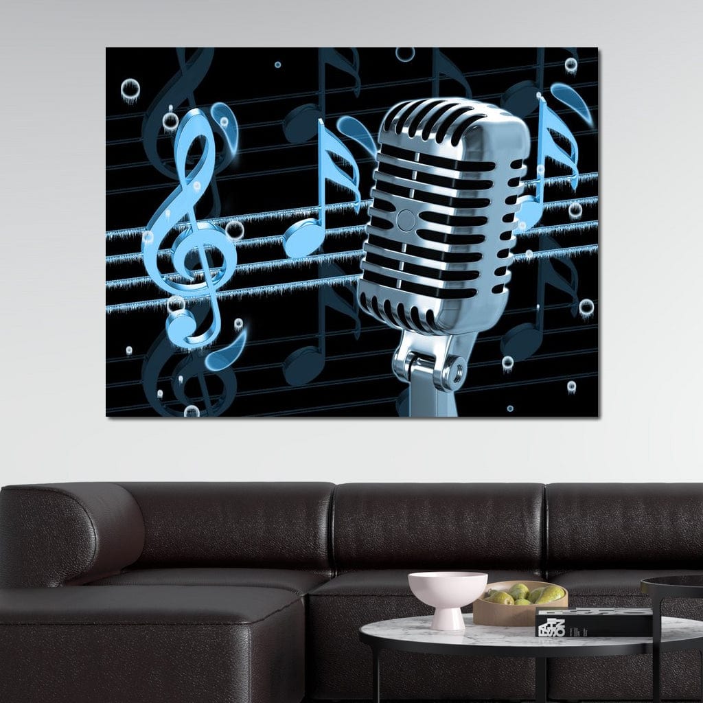 Vintage Microphone & Blue Notes Canvas Wall Art