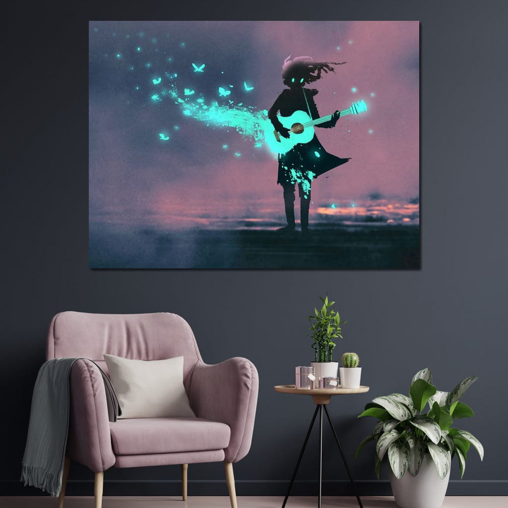 Girl Playing Guitar Canvas Wall Art