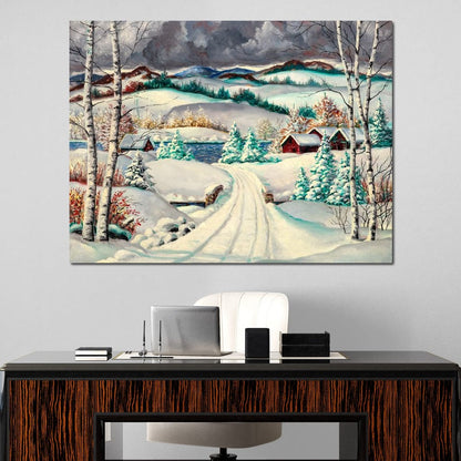 Rural Winter Landscape Canvas Wall Art