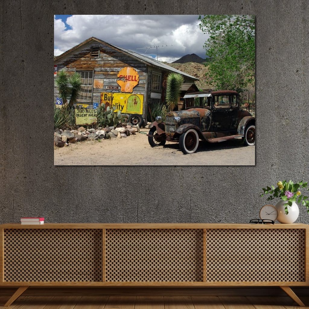 Old Car by Route 66 Canvas Wall Art