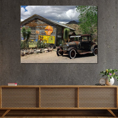 Old Car by Route 66 Canvas Wall Art
