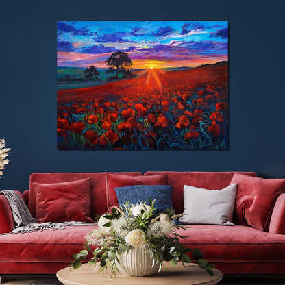 Sunset Over the Poppy Fields Canvas Wall Art