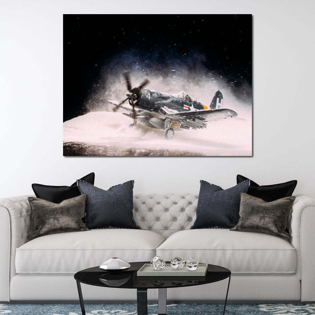 Snowy F4-U Corsair Canvas Wall Art