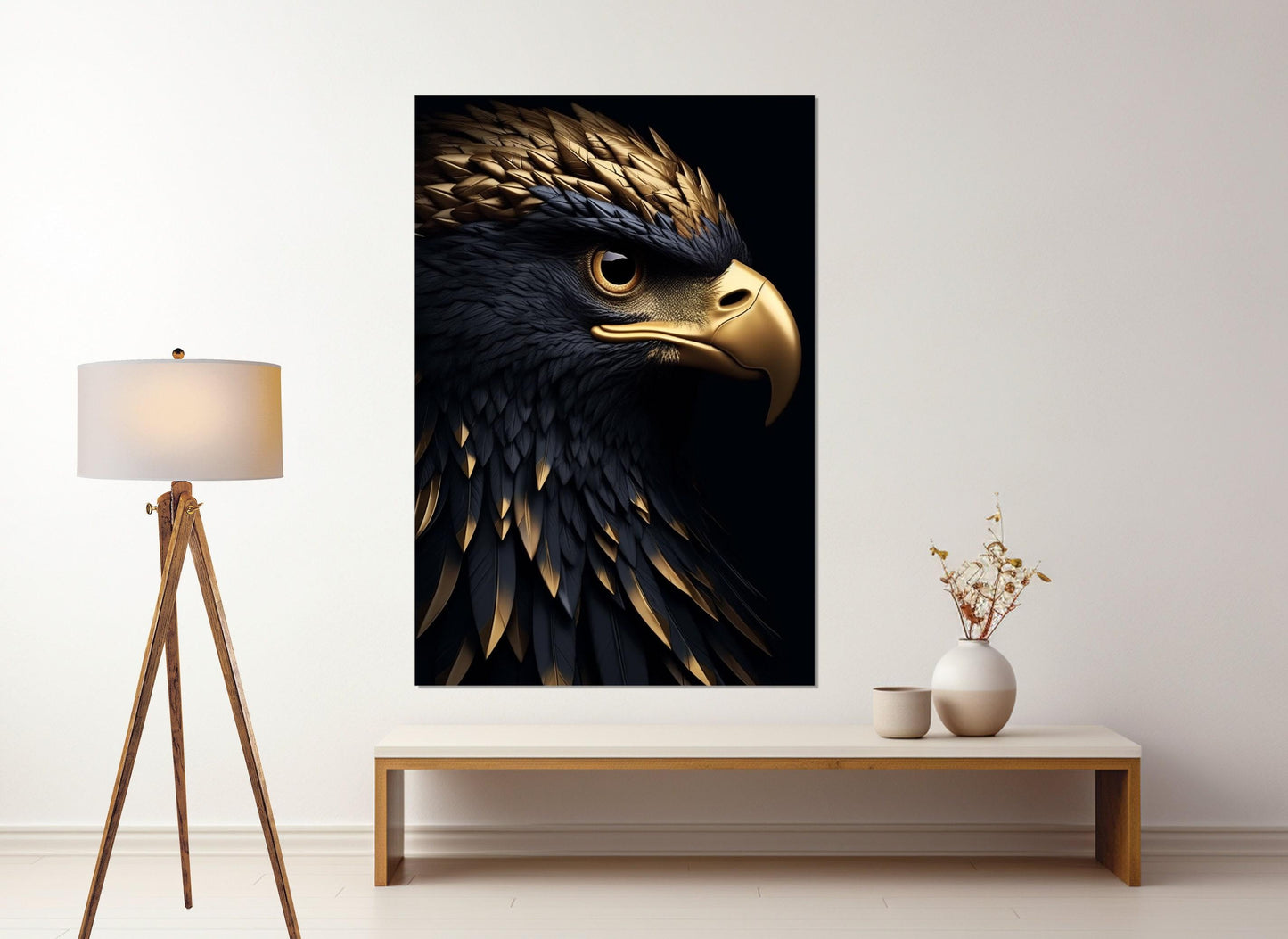 Gold Feathers Canvas Print – Abstract Eagle Art | Framed & Ready to Hang
