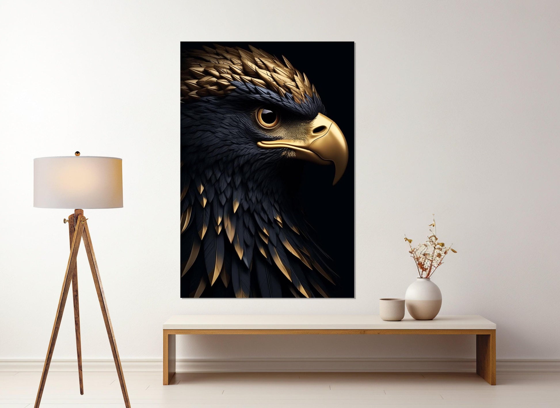 Gold Feathers Canvas Print – Abstract Eagle Art | Framed & Ready to Hang