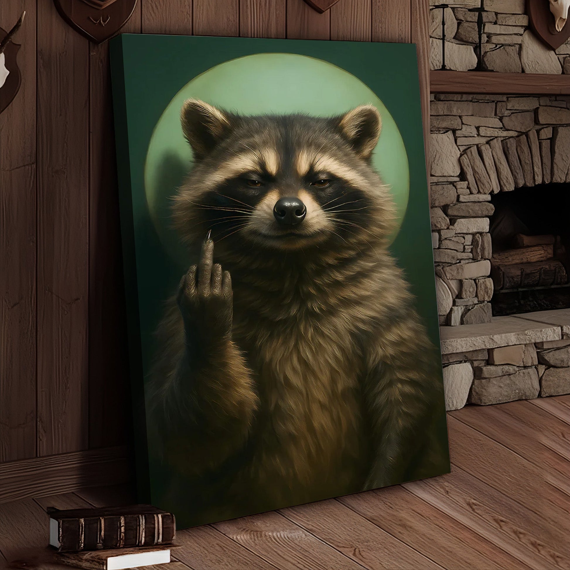 Funny Raccoon Fukin Finger Canvas Wall Art – Hilarious Gift for Hunters, Men & Cabin Decor