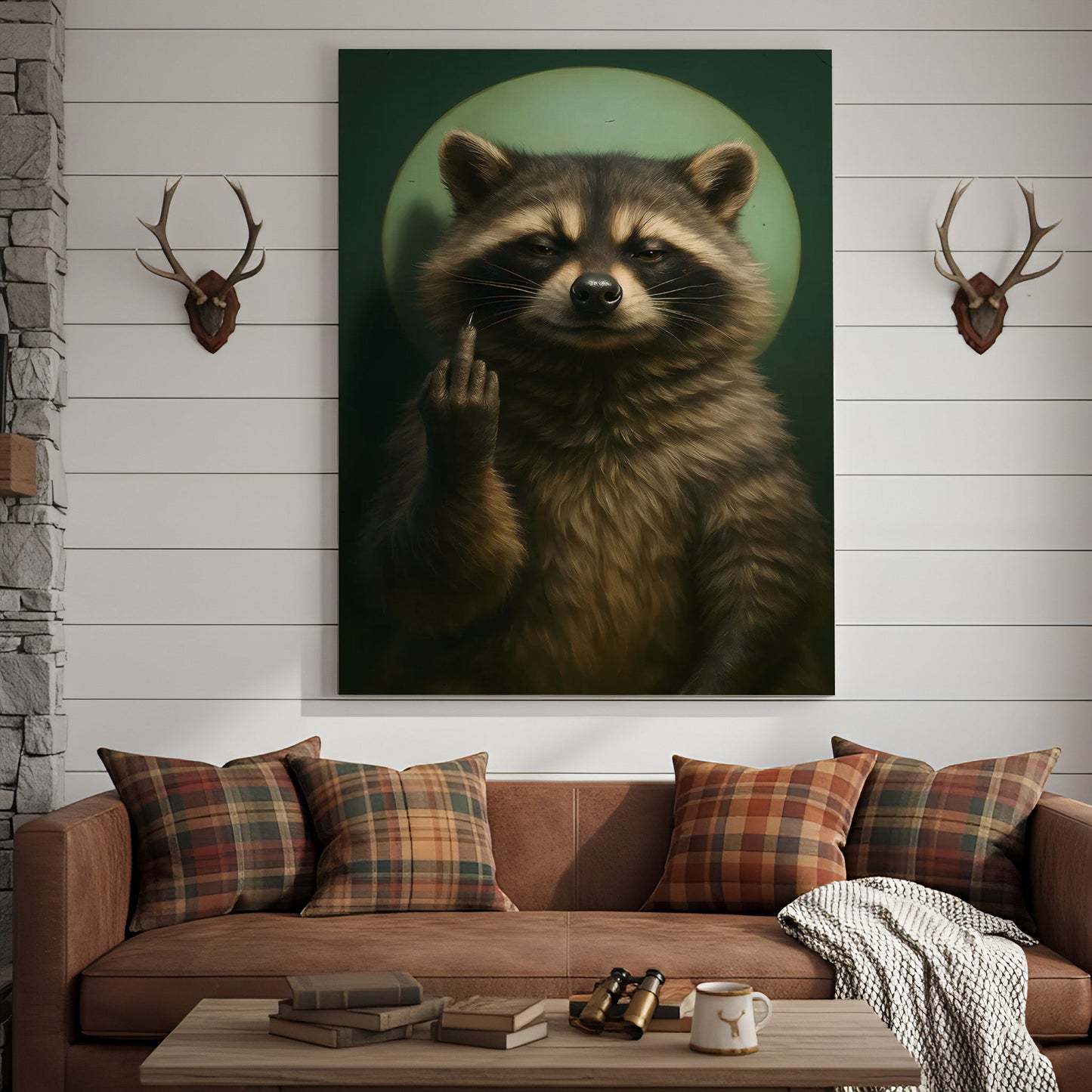 Funny Raccoon Fukin Finger Canvas Wall Art – Hilarious Gift for Hunters, Men & Cabin Decor