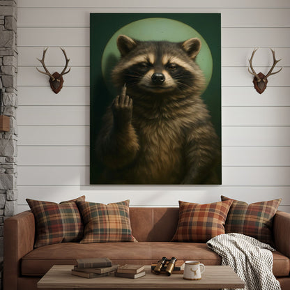 Funny Raccoon Fukin Finger Canvas Wall Art – Hilarious Gift for Hunters, Men & Cabin Decor