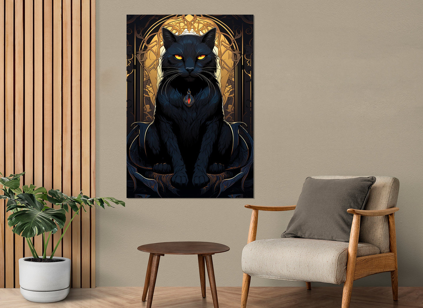 Black Cat Canvas Print – Gothic Wall Art | Mystical Cat Painting Framed & Ready to Hang