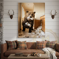 Bear Canvas Bathroom Toilet Paper Running Humor Canvas Wall Art