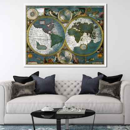 Ancient Historical Map of the World Canvas Wall Art