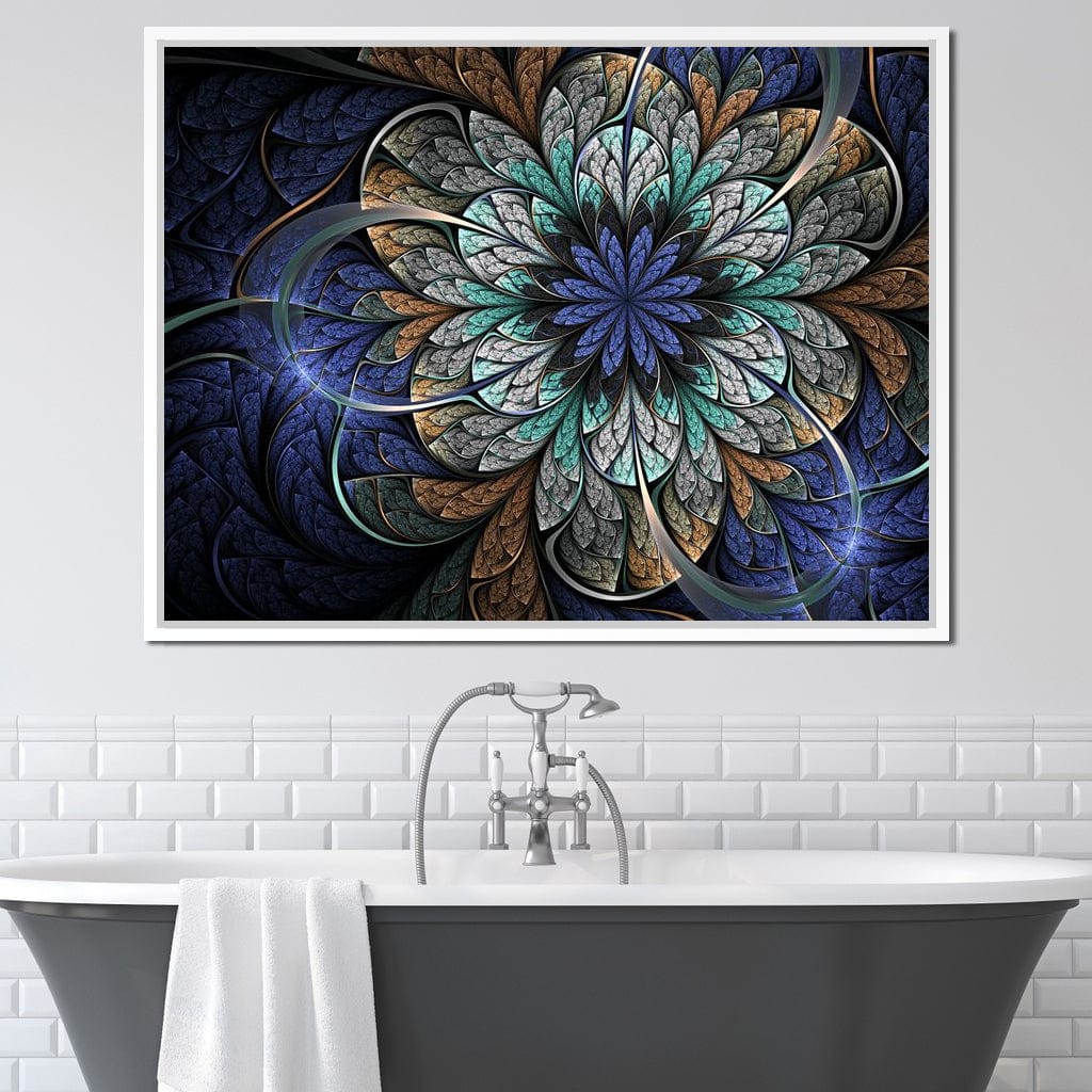 Blue and Gold Fractal Flower Canvas Wall Art