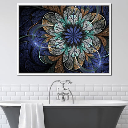Blue and Gold Fractal Flower Canvas Wall Art