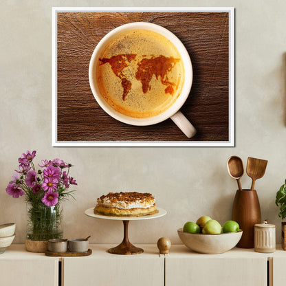 World Map Coffee Cup Canvas Wall Art