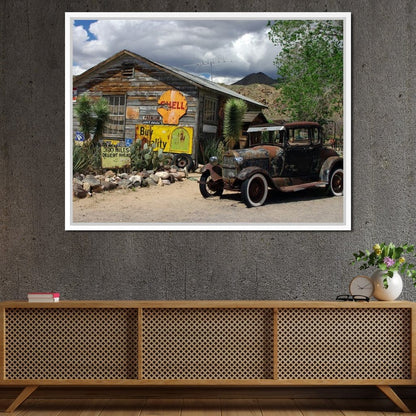 Old Car by Route 66 Canvas Wall Art