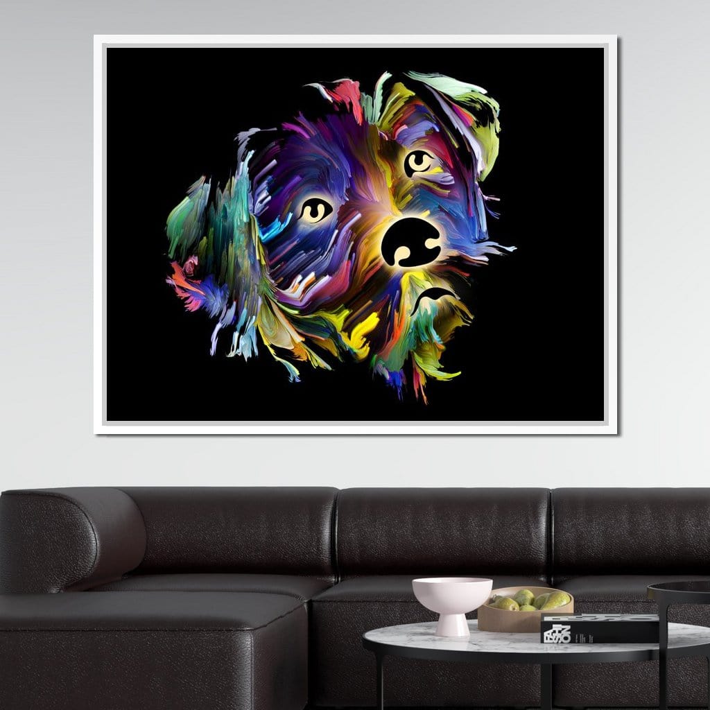 Coloful Dog on Black Background Canvas Wall Art