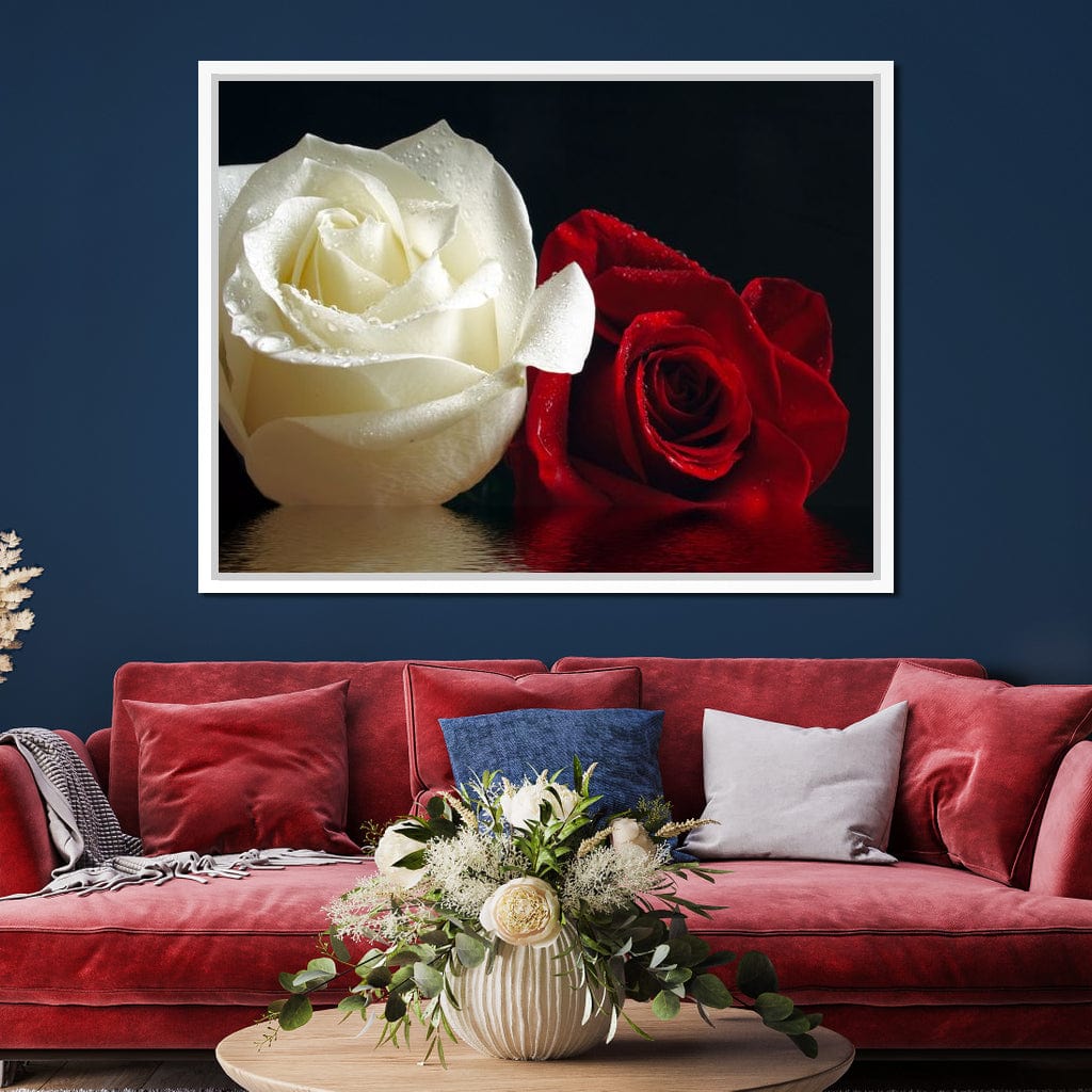 Red & White Roses Reflection Canvas Wall Art