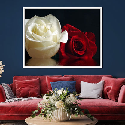 Red & White Roses Reflection Canvas Wall Art