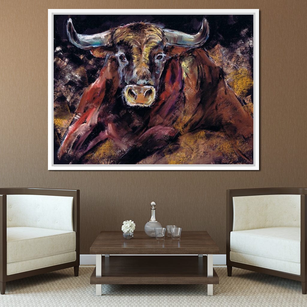 Brown Bull Charge Canvas Wall Art