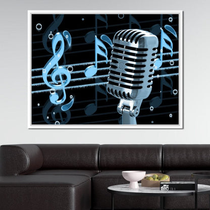 Vintage Microphone & Blue Notes Canvas Wall Art