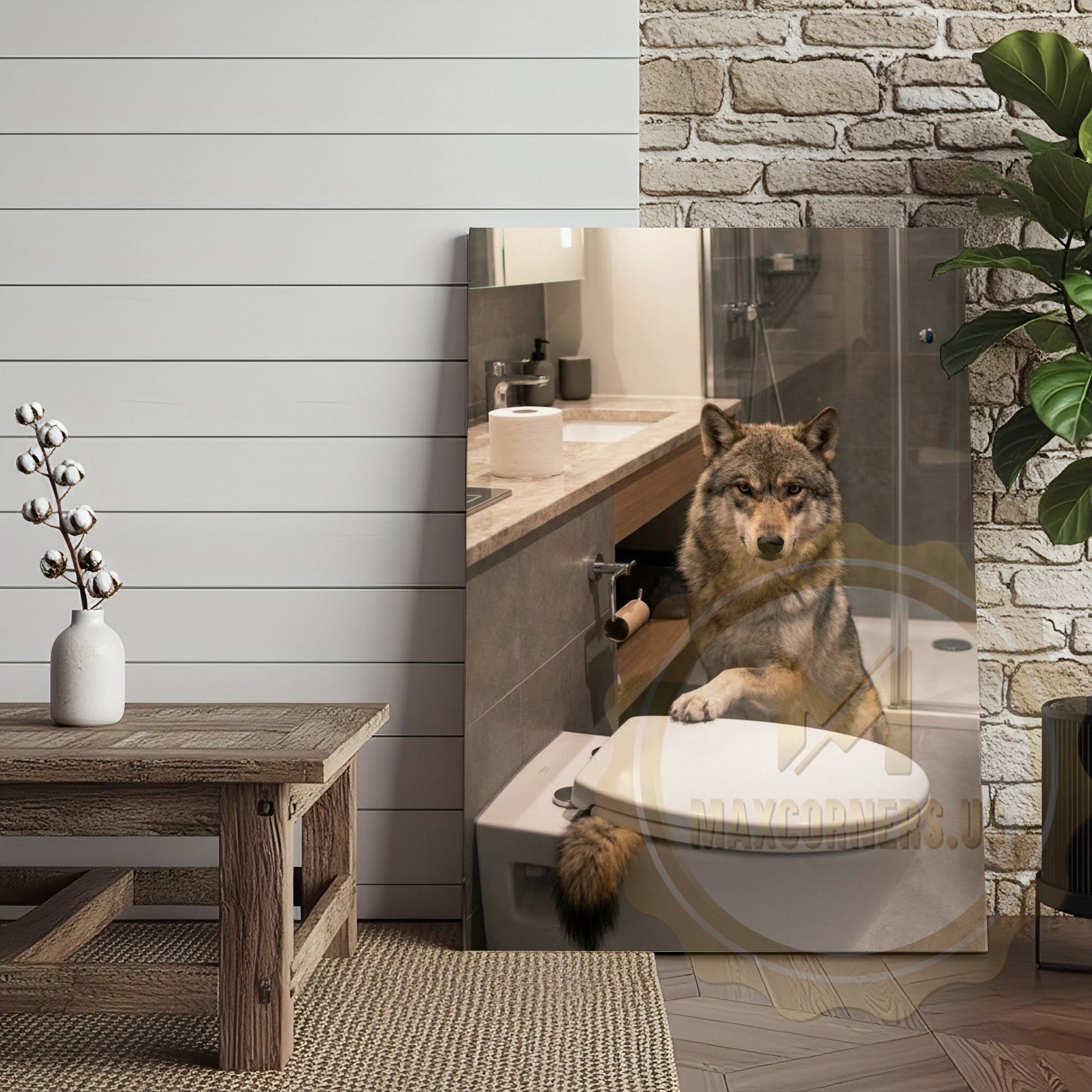 Wolf Canvas Contemporary Bathroom Minimalist Design Canvas Wall Art