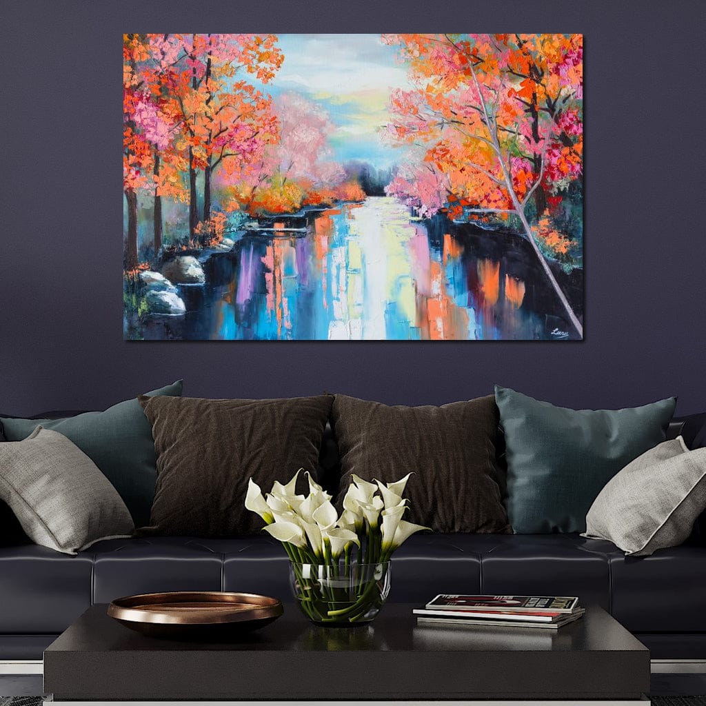 Autumn Stream Pastel Canvas Wall Art