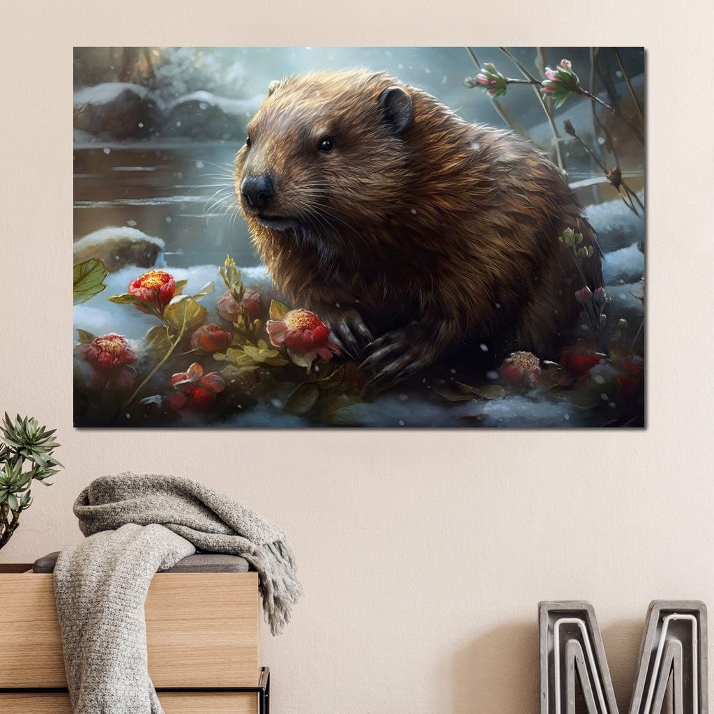 Winter Beaver Canvas Wall Art