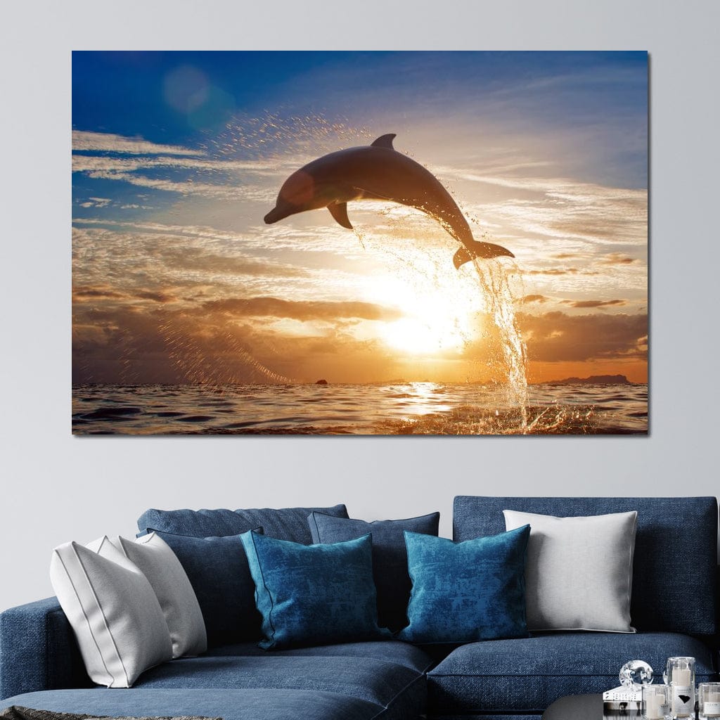 Leaping Dolphin Canvas Wall Art