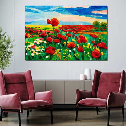 Field of Red Poppies Canvas Wall Art