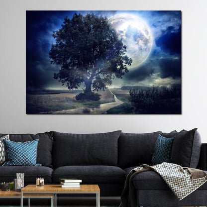 Giant Moon Summer Night Canvas Wall Art