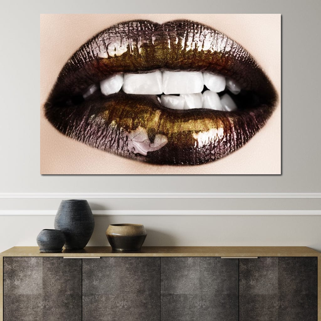 Black & Gold Lips Canvas Wall Art
