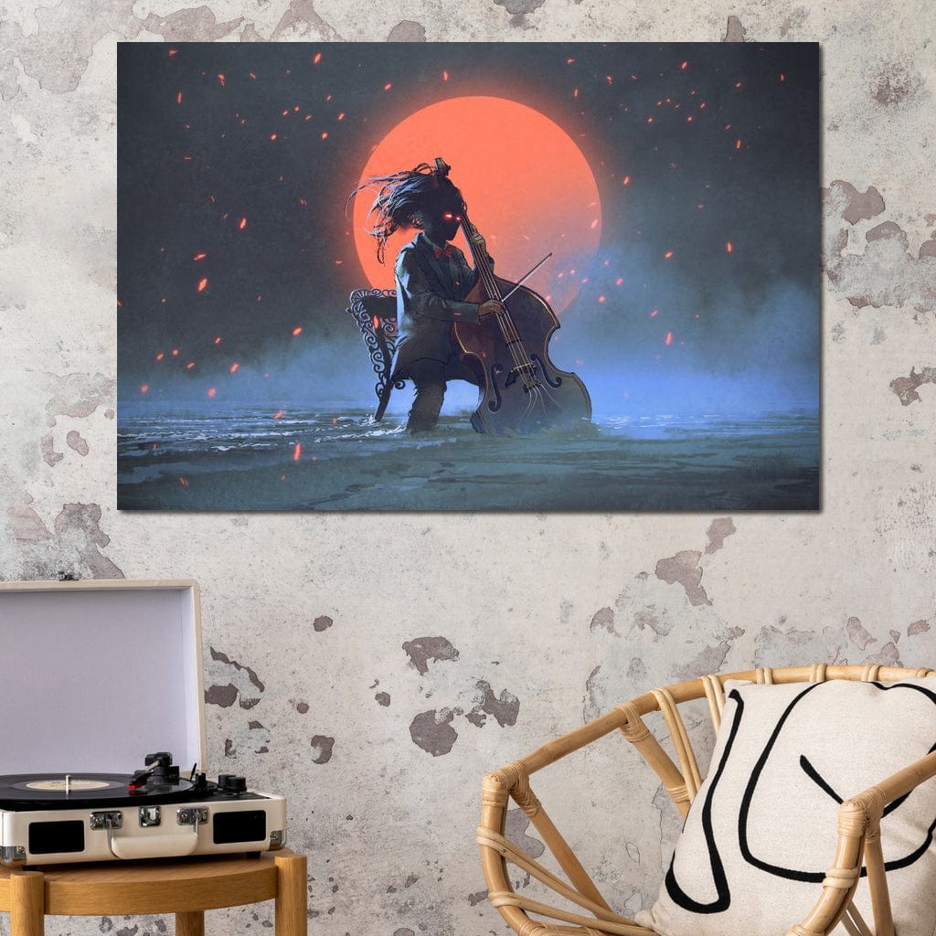 Mysterious Man Playing the Cello Canvas Wall Art