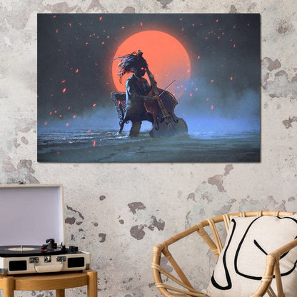 Mysterious Man Playing the Cello Canvas Wall Art