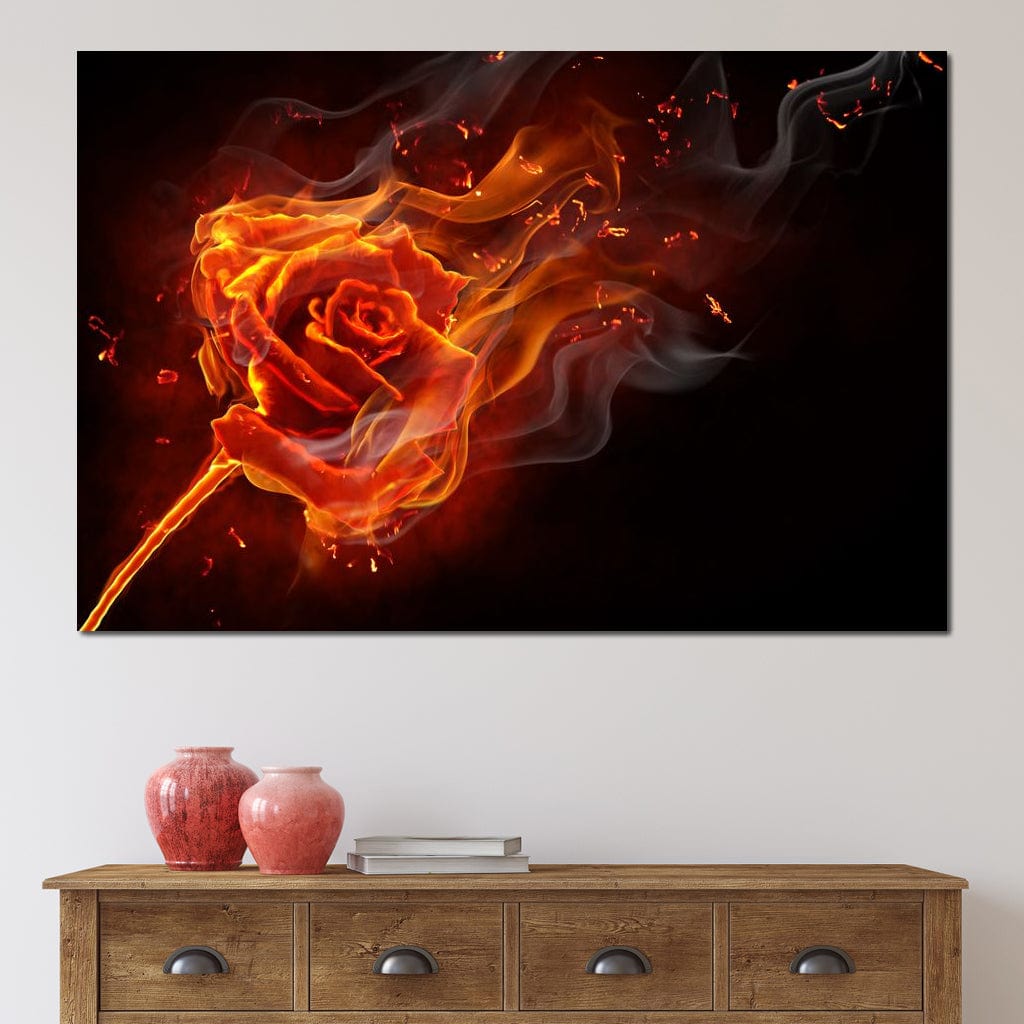 Rose on Fire Canvas Wall Art