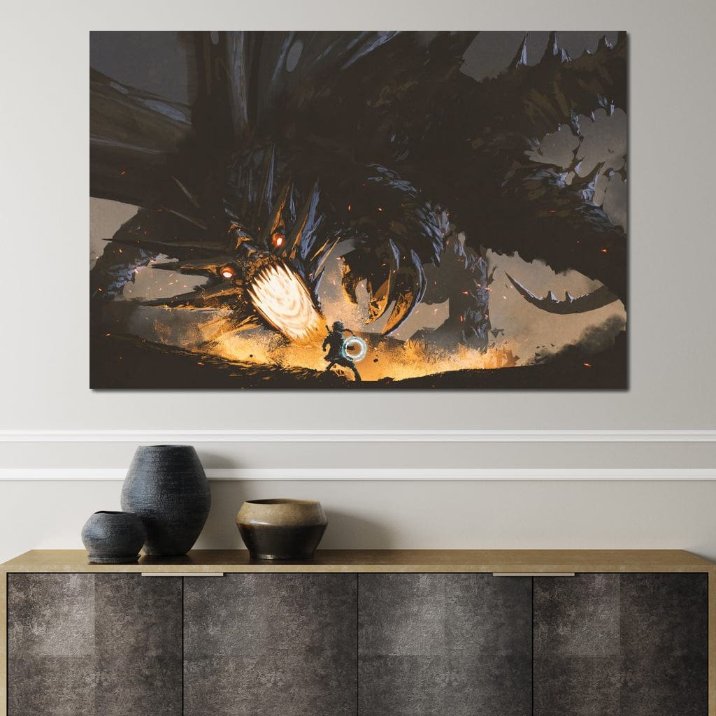 Dark Dragon Clash Canvas Wall Art