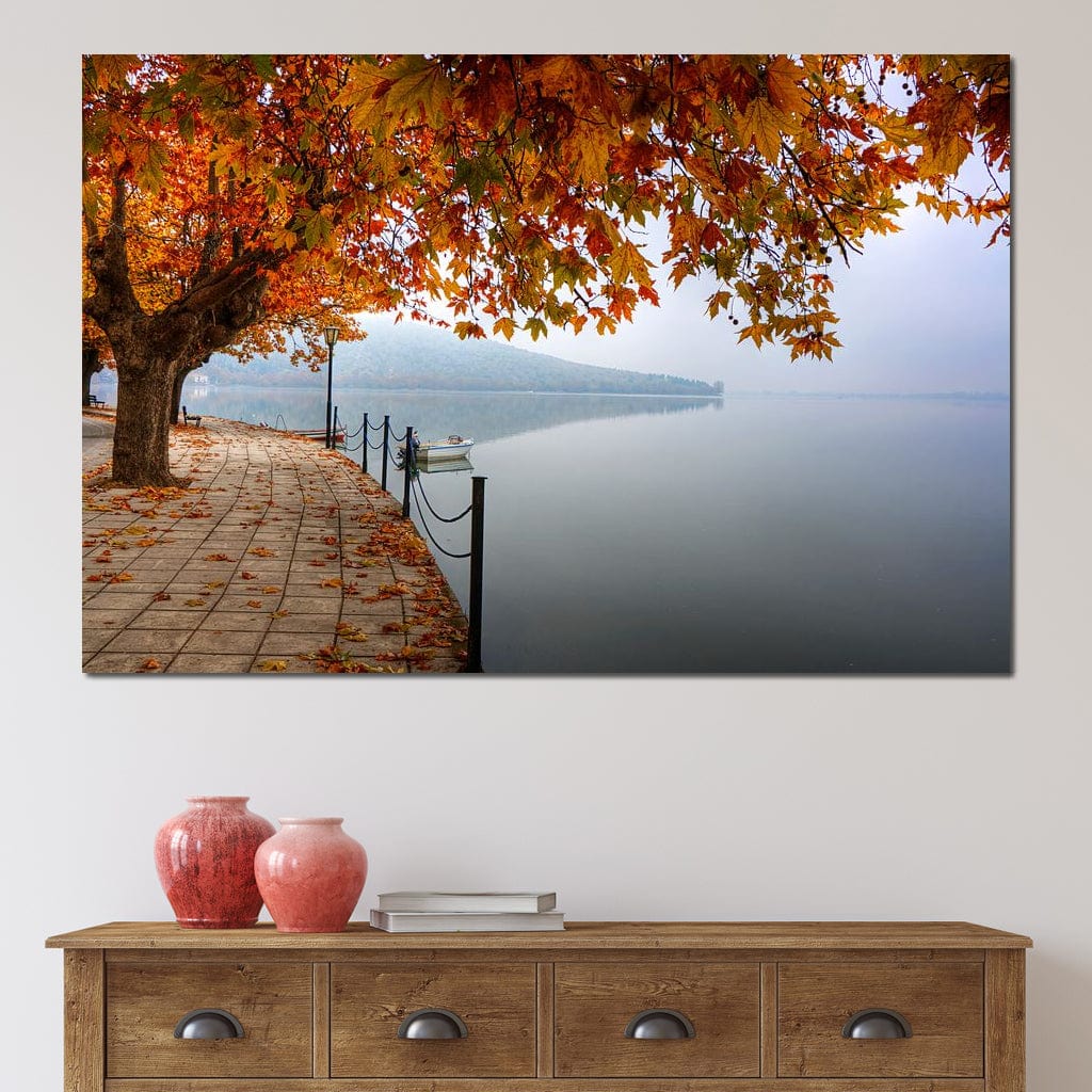 Lakeshore by Fall Canvas Wall Art
