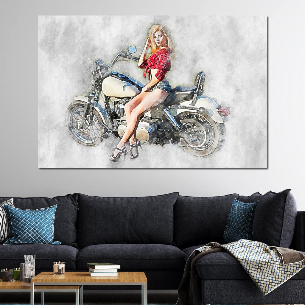 Girl Motorcycle - Mateo Canvas Wall Art
