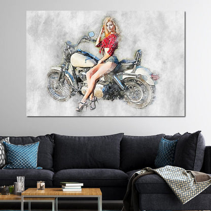 Girl Motorcycle - Mateo Canvas Wall Art
