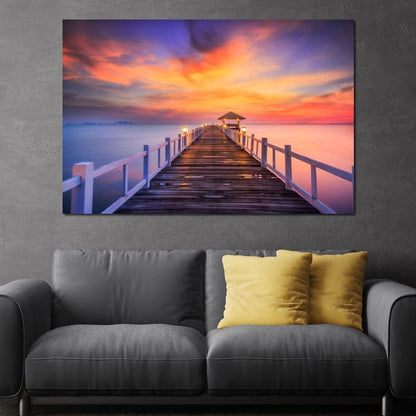 Celebrated Pier Pink Sunset Canvas Wall Art