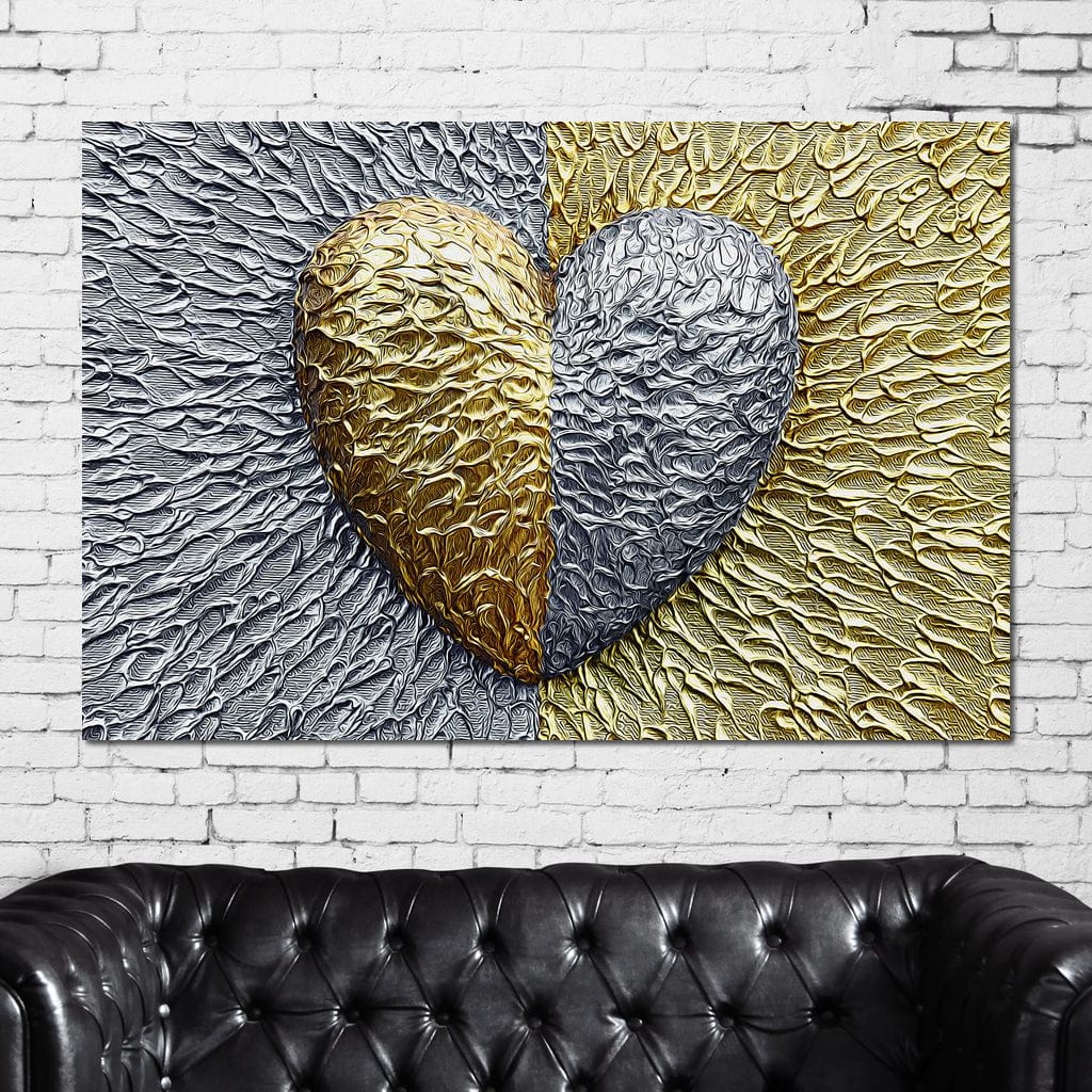 Due Color Heart Canvas Wall Art