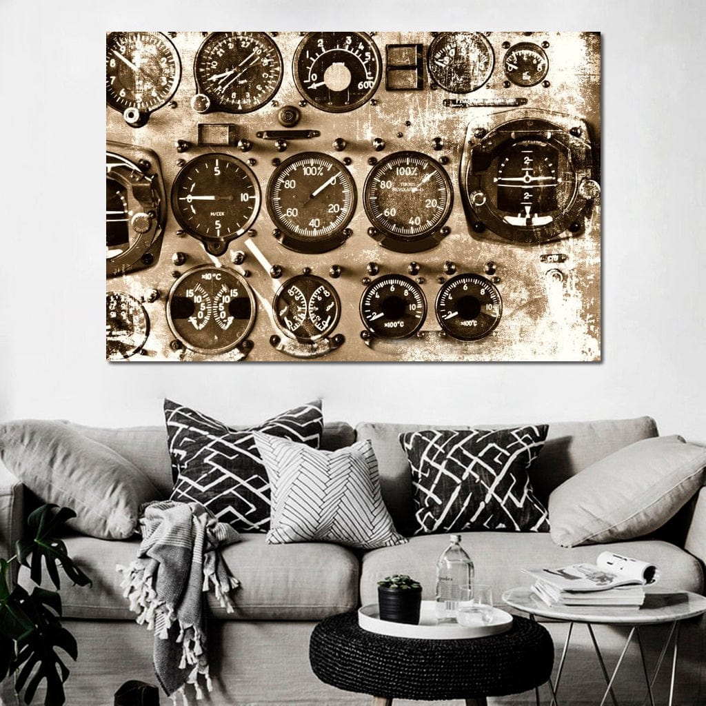 Retro Airplane Instruments Canvas Wall Art