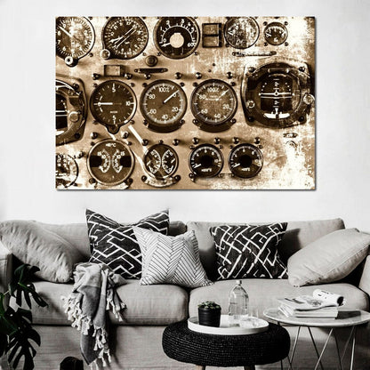 Retro Airplane Instruments Canvas Wall Art