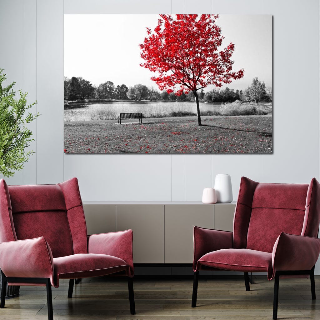Calm View By The Red Tree Canvas Wall Art