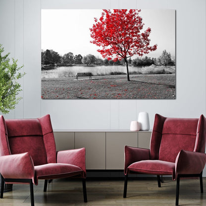 Calm View By The Red Tree Canvas Wall Art