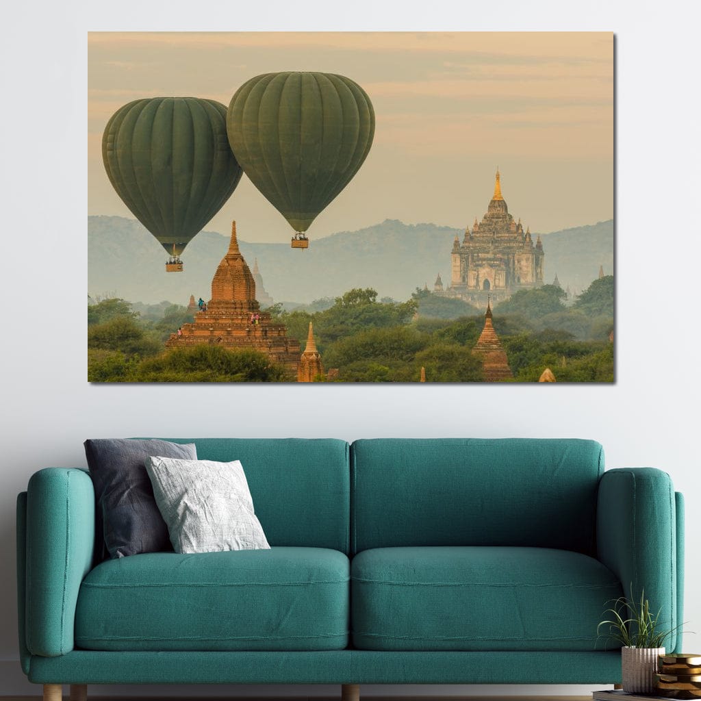 Hot Air Balloon over The Ancient Temples of Bagan Canvas Wall Art